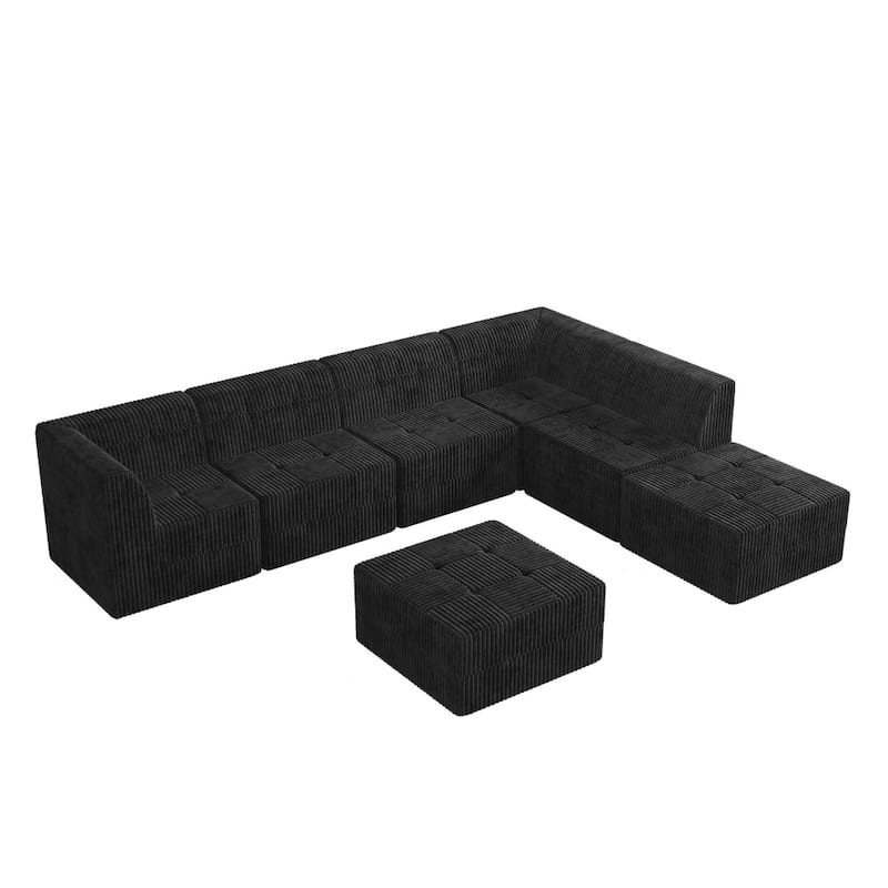 130.32" L-shaped Minimalist Comfy Compressed Modular Sectional Sofa with Square Armrests