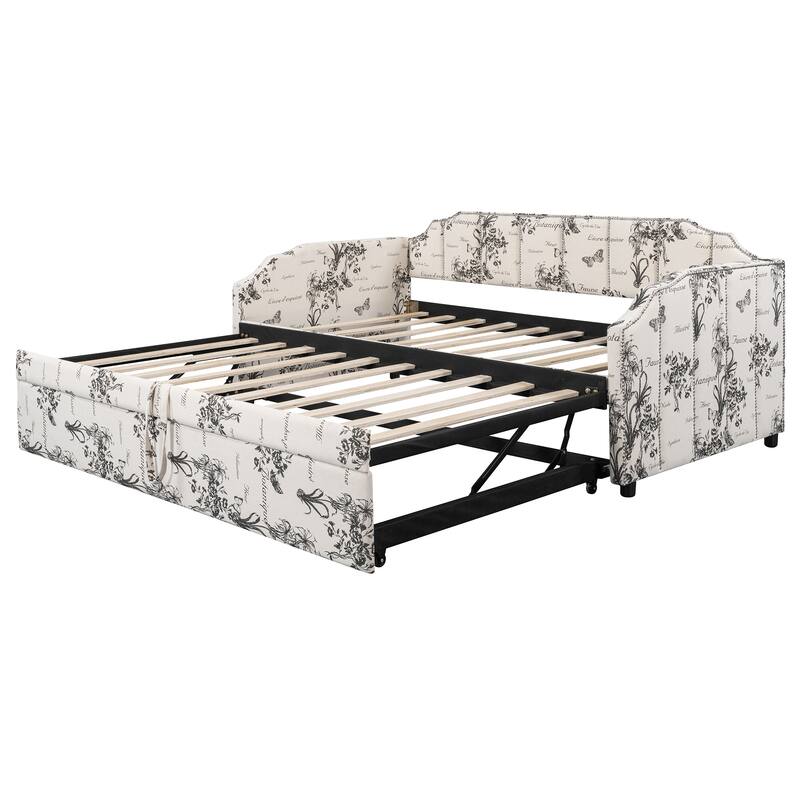 Twin Size Upholstered Daybed with Pop-Up Trundle & USB Charging Ports