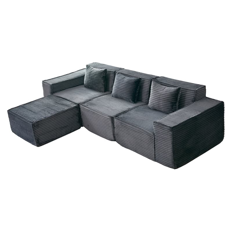 L-Shaped Modular Sectional Sofa,3-Seater with Ottoman,Striped Corduroy Fabric for Home, Apartment, Office