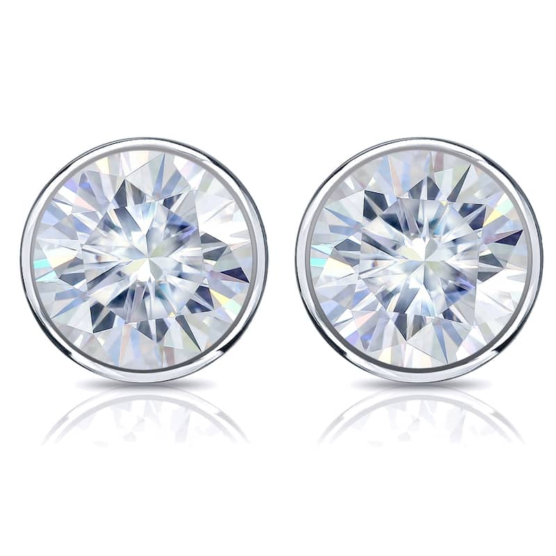 Auriya 14k Gold 2 1/2ctw Bezel-set Round Moissanite Stud Earrings - 7 mm