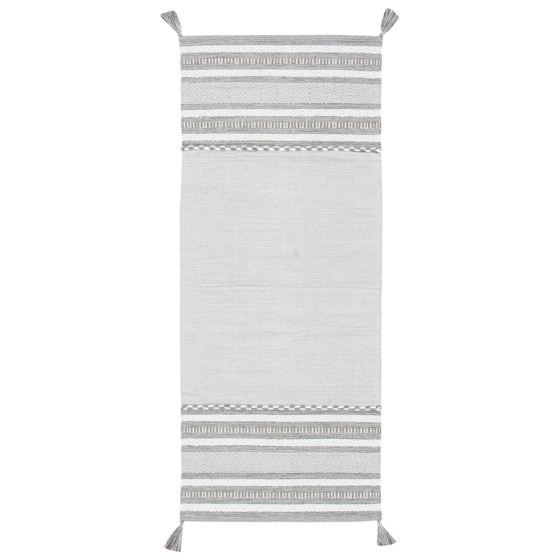 SAFAVIEH Handmade Montauk Carisbrooke Boho Stripe Cotton Flatweave Rug - 2'3" x 8' Runner - Grey/Ivory