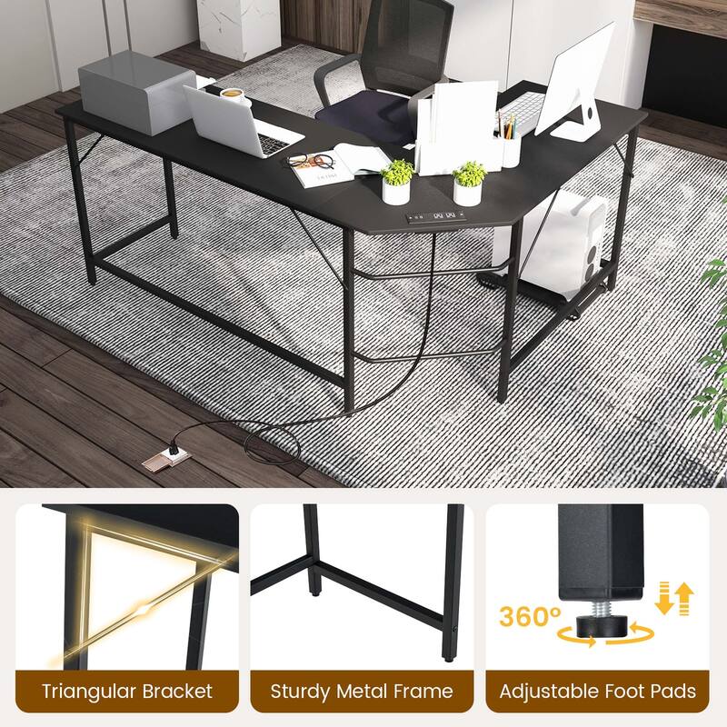 Costway L-shaped Gaming Desk Computer Desk with CPU Stand Power