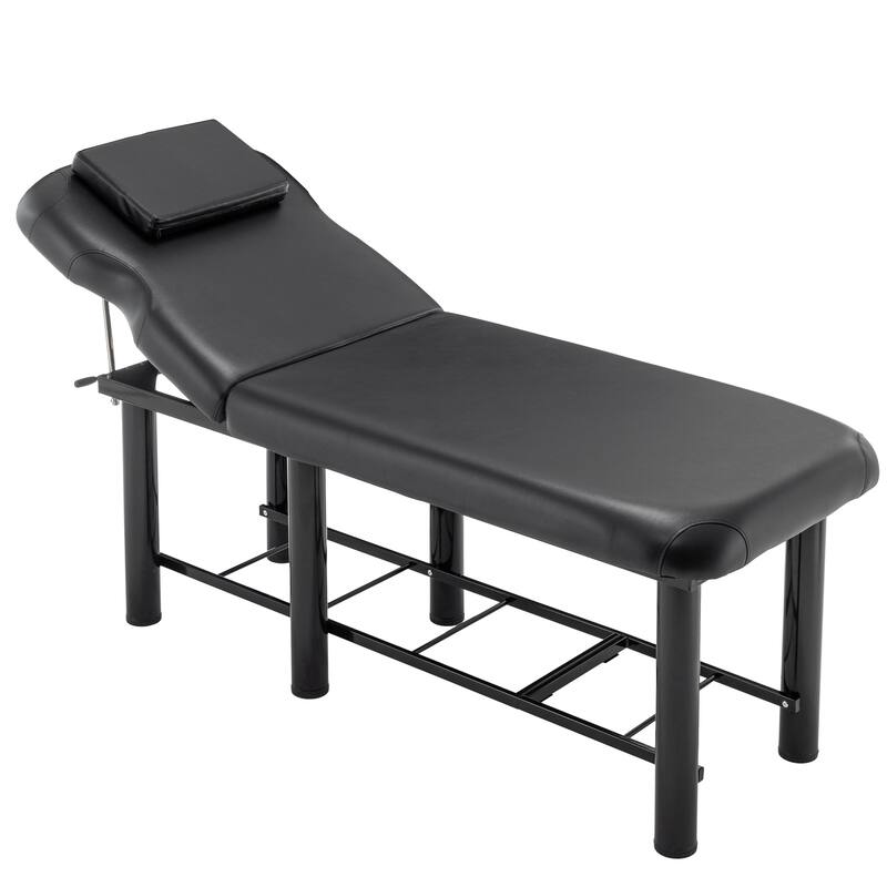 Professional Massage Table - Adjustable Backrest, Removable Headrest, Memory Foam, with Bottom Shelf Storage - Black