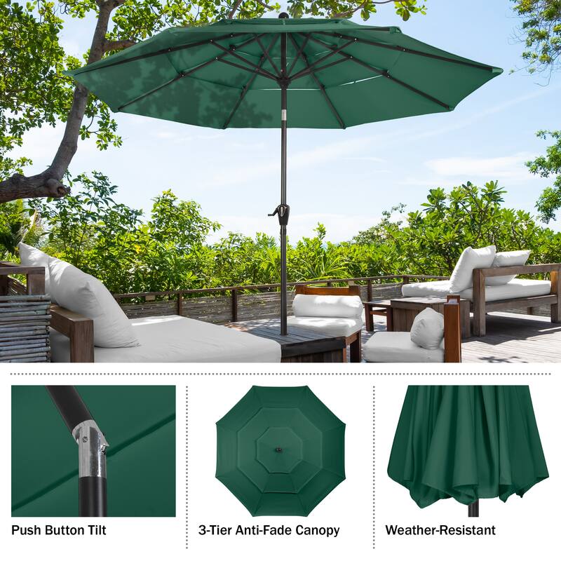 10 ft Patio Umbrella, 3-Tiered Sunshade with Push Button Tilt and Easy-Open Crank, Outdoor Umbrella for Deck, Yard