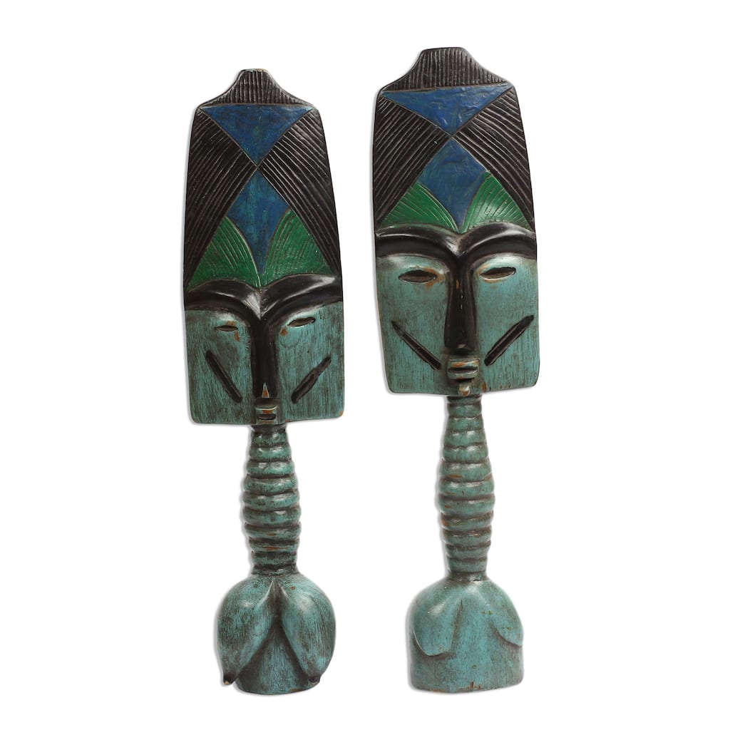 Novica Handmade Blue Ashanti Wood Fertility Dolls (Pair)