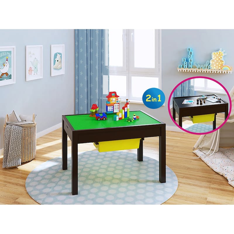 UTEX-2 in 1 Kids Large Activity Lego Table with Storage, Espresso - Brown