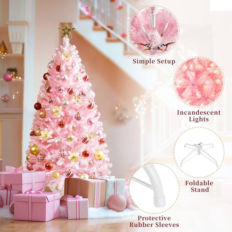 Yaheetech 4.5ft/6ft/7.5ft Pre-lit Artificial Christmas Tree with Foldable Stand
