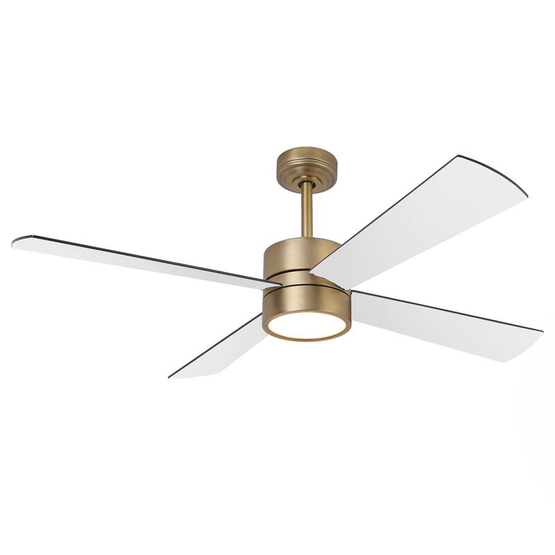 52 in. Natural Brass Plywood Indoor Downrod Mount Ceiling Fan with Integrated LED and Remote Control
