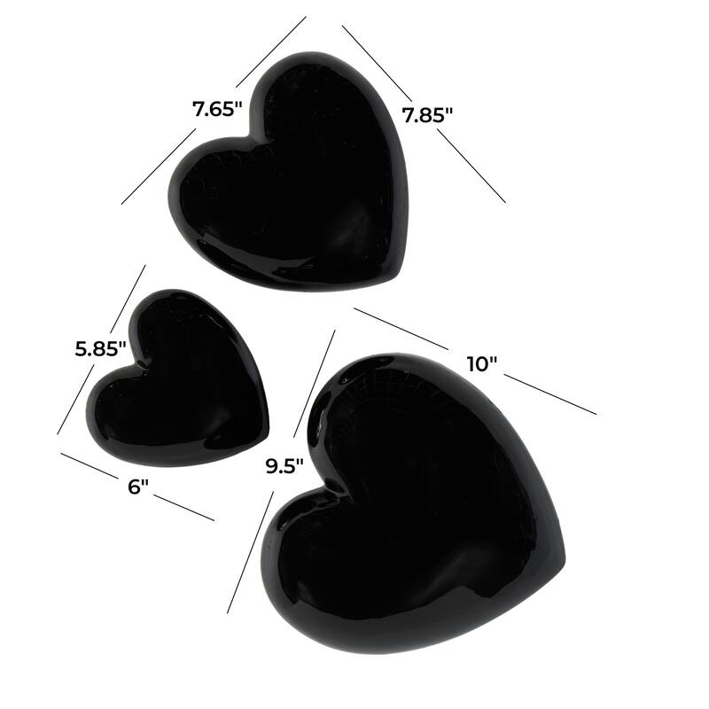 Ceramic Heart Slanted Home Wall Decor with Varying Sizes - Set of 3 Black, Gold, Silver, White - Roche River Decor
