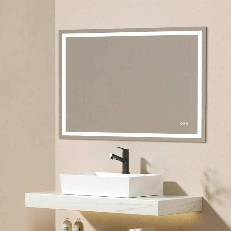 Topcraft Frameless Eco-Friendly Silver Mirror with Dual LED Strip Lighting
