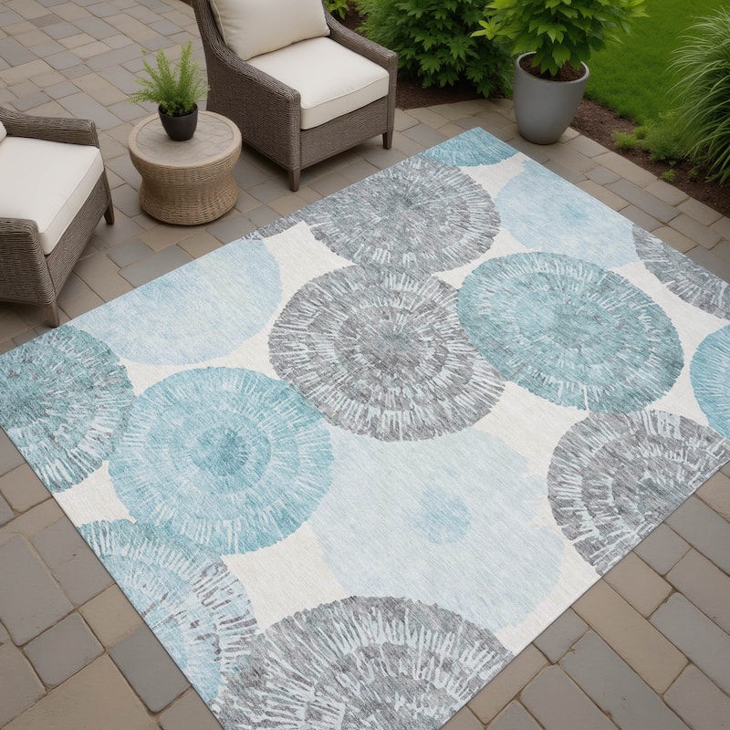 Machine Washable Indoor/ Outdoor Contemporary Devaughn Chantille Rug - Teal - 3' x 5'