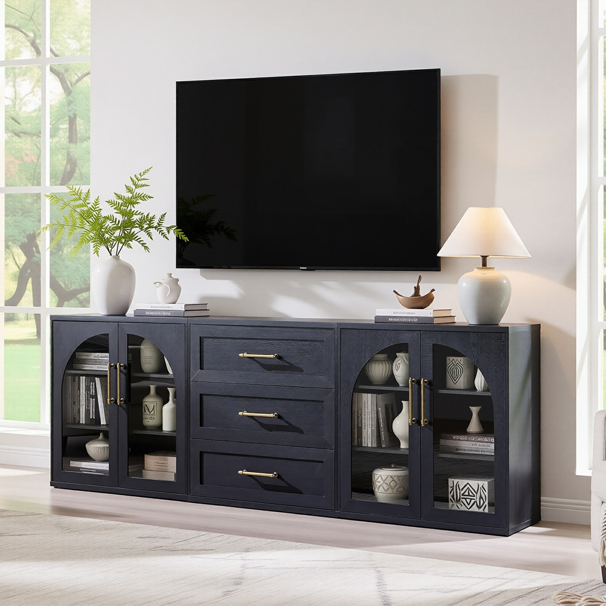 Modern Combined TV Stand w/ Adjustable Shelf, Buffet Cabinet Set of 3
