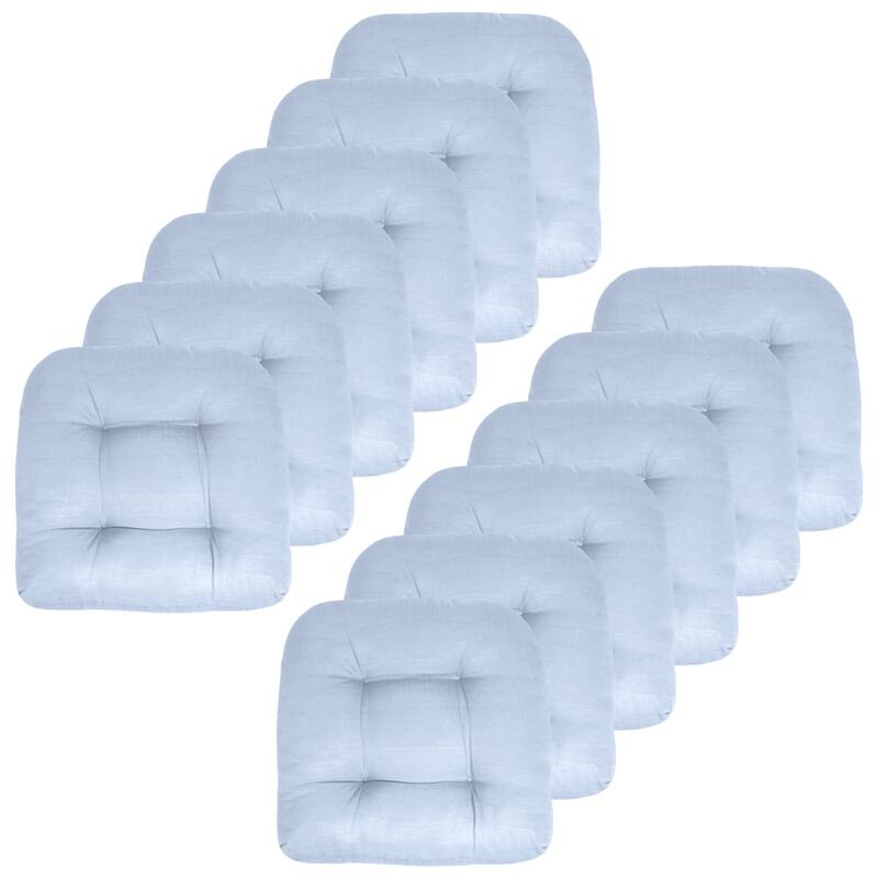 Sweet Home Collection Patio Cushions Outdoor Chair Pads Thick Fiber Fill Tufted 19" x 19" - Set of 12 - Light Blue