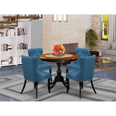 HomeStock 5-Piece Black and Cherry Finish Solid Wood Top Dining table with 4 Chairs