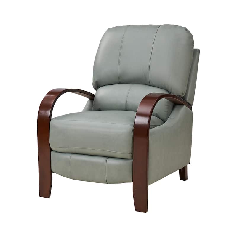 Alex Mid-century Modern Genuine Leather Manual Recliner with Wooden Curved Arms