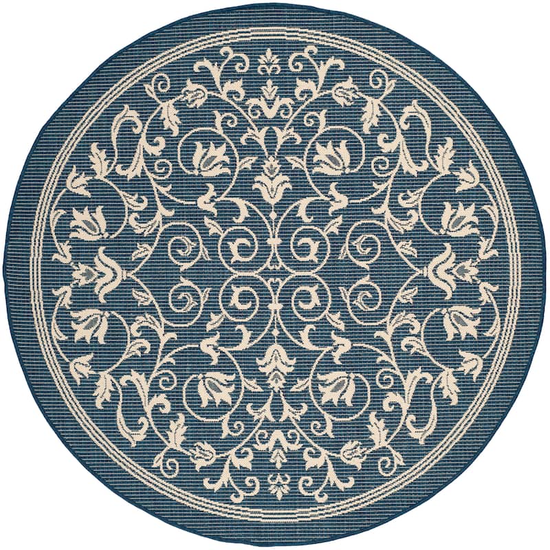 SAFAVIEH Courtyard Clarine Indoor/ Outdoor Waterproof Patio Backyard Rug - 4' Round - Navy/Beige