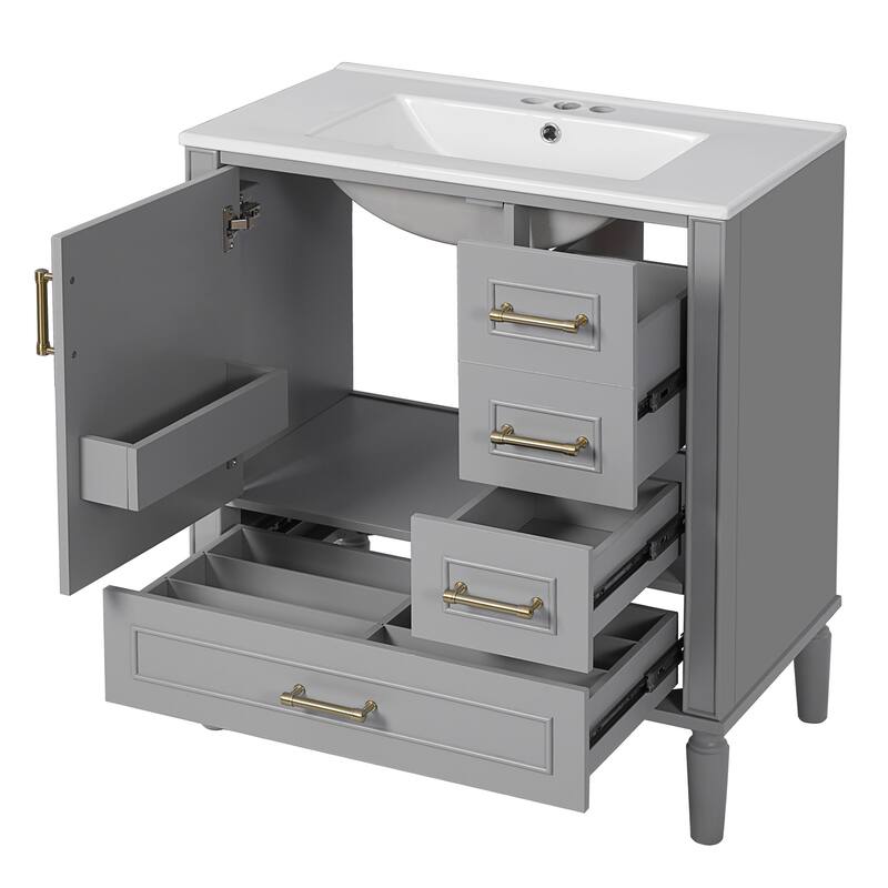 30" Freestanding Bathroom Vanity with Ceramic Sink