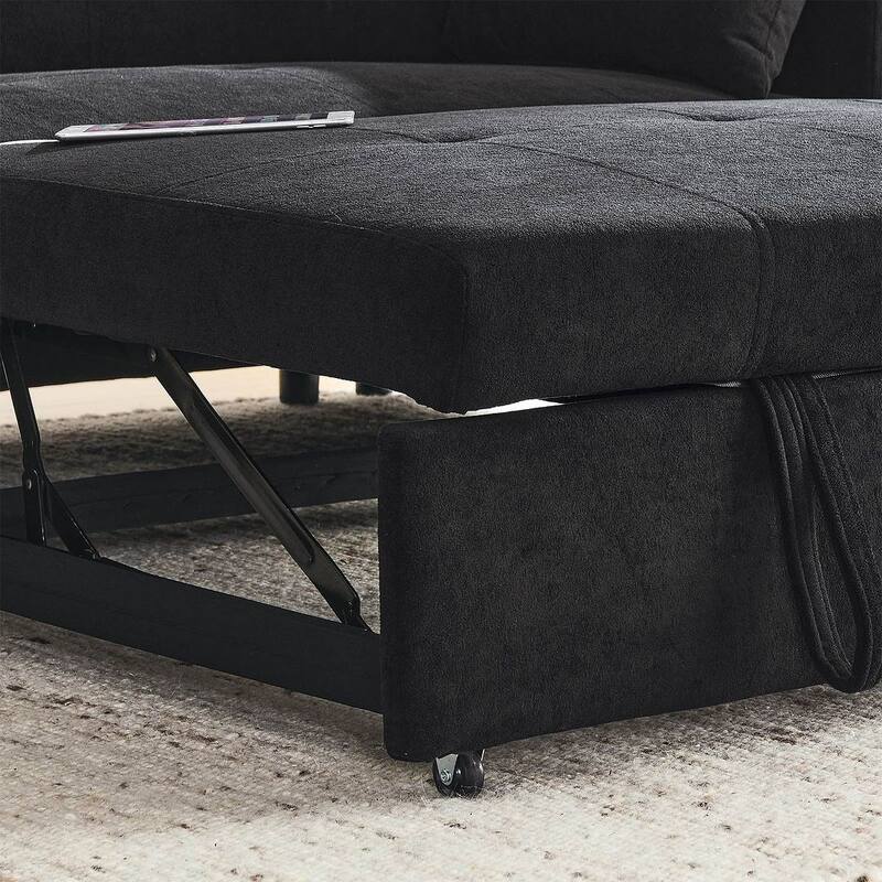 54" Multi-functional Chenille Sofa Bed with Cup Holder and USB Port for Living Room