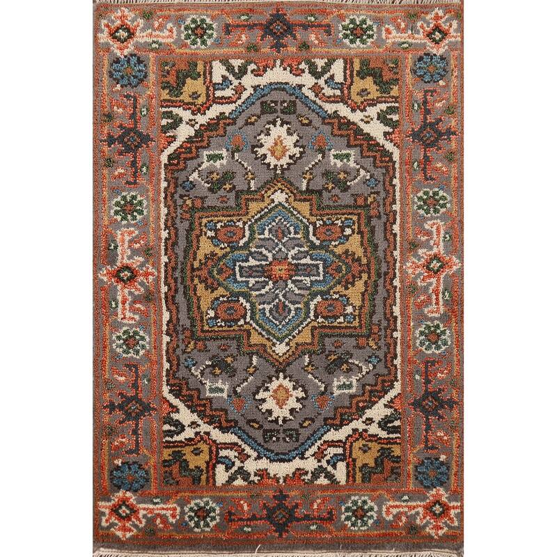 Gray Geometric Heriz Serapi Oriental Foyer Rug Handmade Wool Carpet - 2'1" x 3'1"