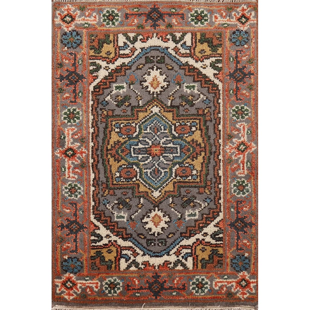 Gray Geometric Heriz Serapi Oriental Foyer Rug Handmade Wool Carpet - 2'1" x 3'1"