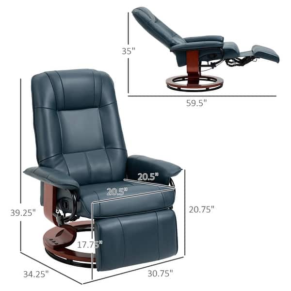 dimension image slide 1 of 7, HomCom Faux Leather Adjustable Manual Swivel Base Recliner Chair with Comfortable and Relaxing Footrest