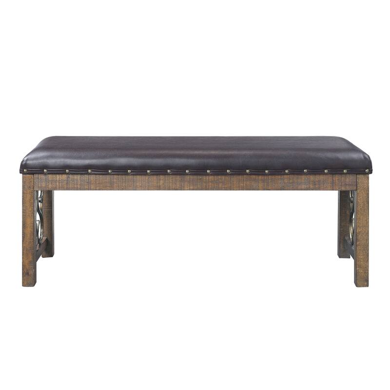Black and Weathered Cherry Bench with Nailhead Trim