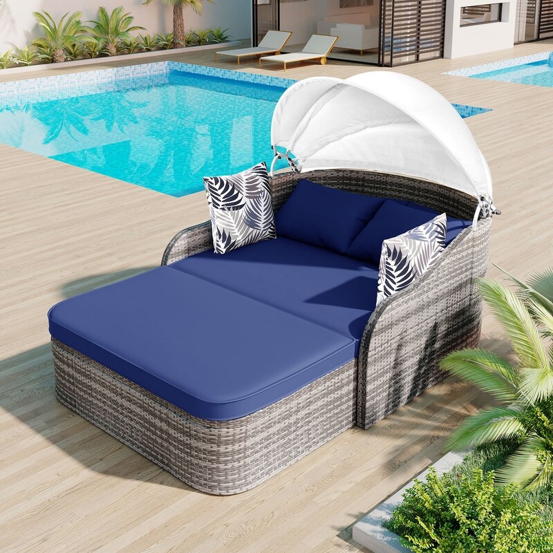 Rattan sunbed with canopy outlet