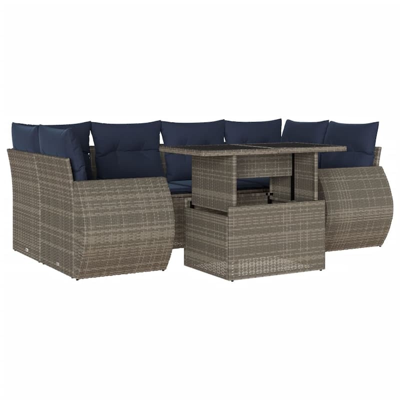 vidaXL Patio Sofa Set with Cushions and Table Outdoor 7 Piece Poly Rattan - 24.4 x 24.4 x 27.2