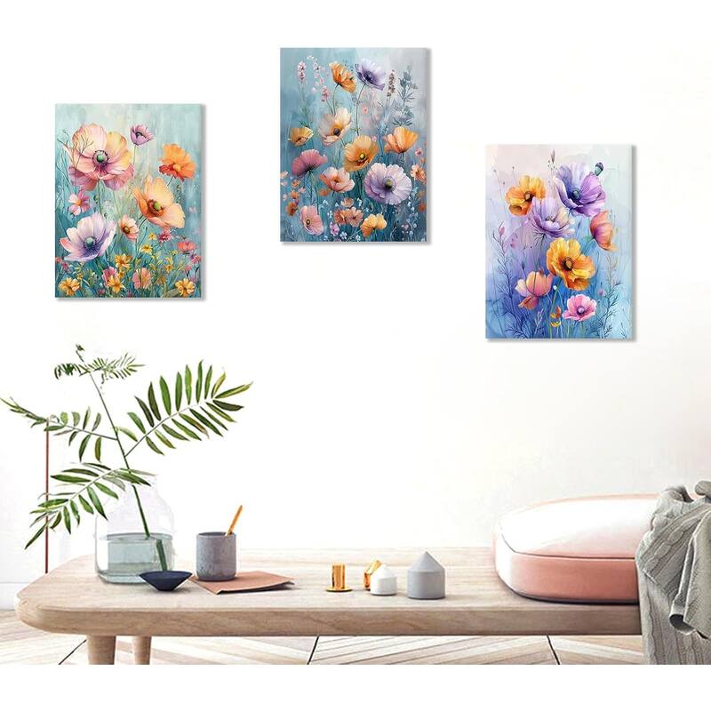 Floral Canvas Wall Art Colorful Abstract Wildflower Purple