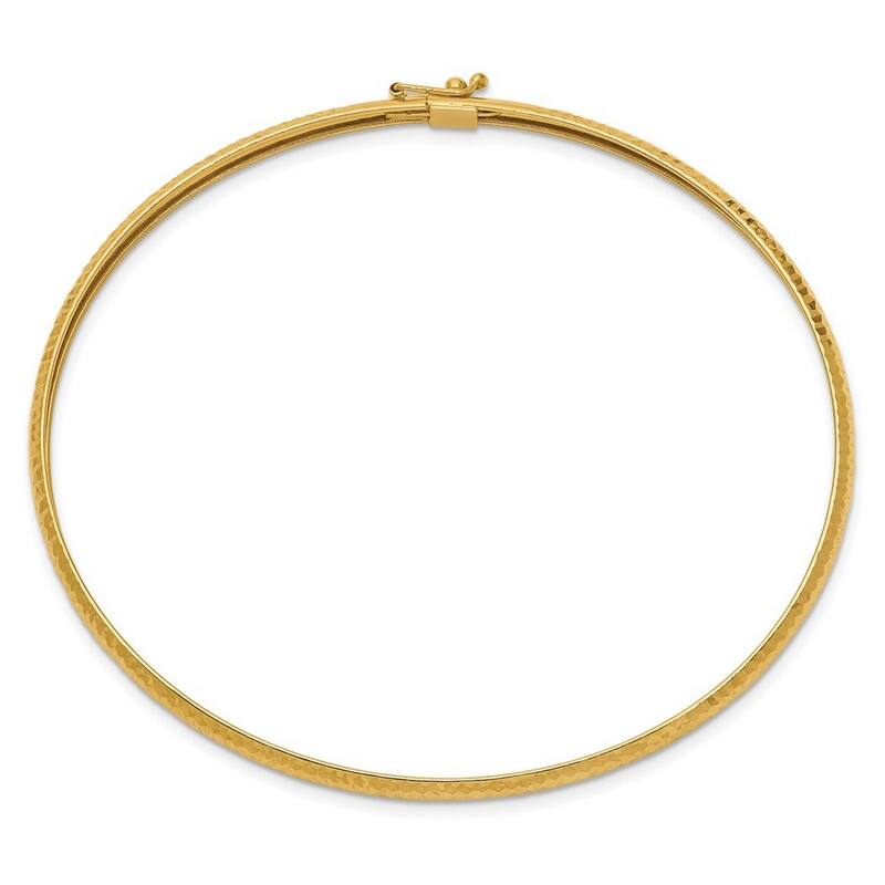 Curata 14k Yellow Gold 8" 4mm Textured Slip-on Stackable Bangle Bracelet