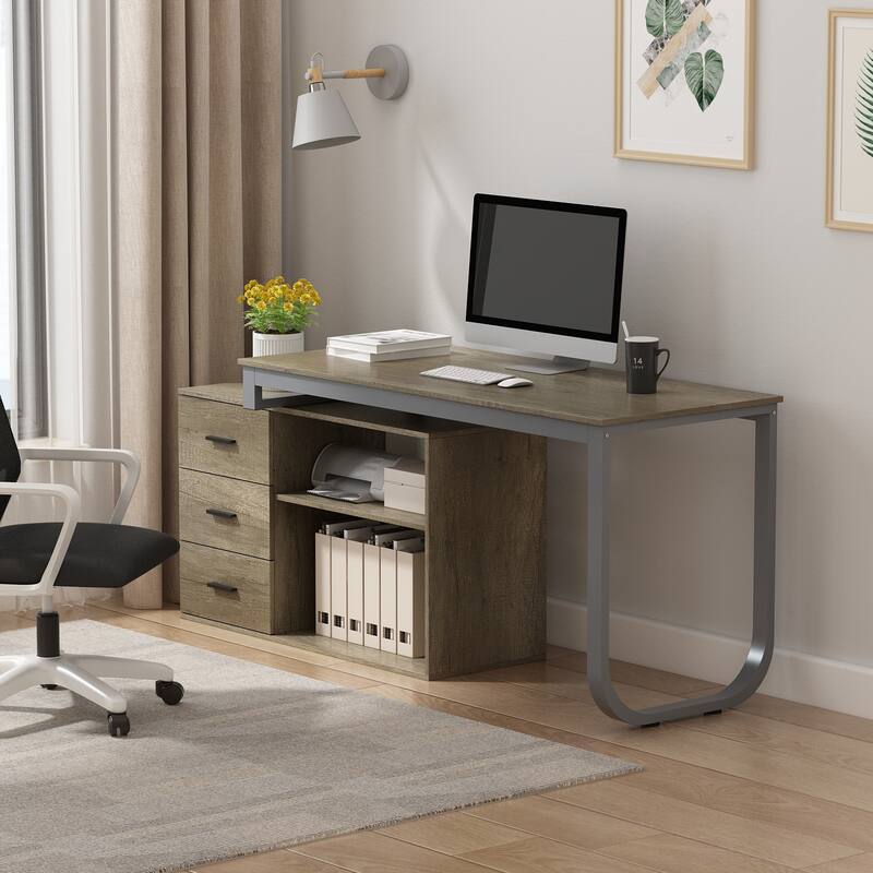 55" L Shaped Desk Writing Computer Desk Storage Workstation 5 Colors