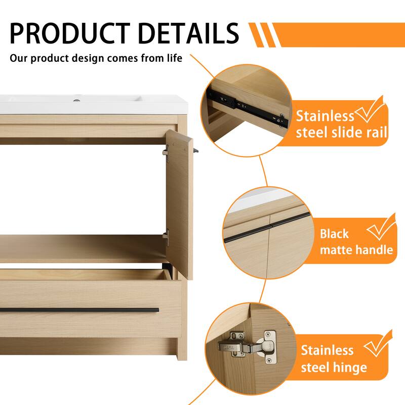 Bathroom Vanity With Sink In 24/30/36/48 Inch, Freestanding Bathroom Vanity With Soft Close Door and Drawer