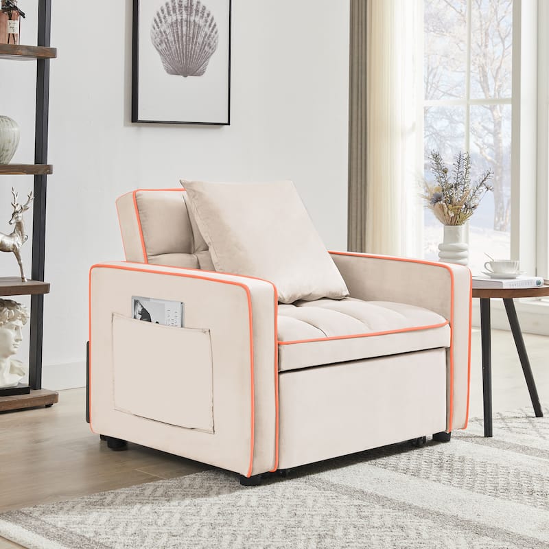 Three-in-One Sofa Bed Chair, Velvet Adjustable Folding Sleepers