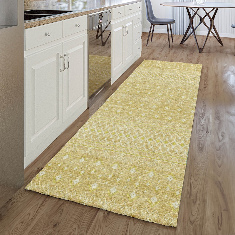 Premium Washable Super Soft Boho Geo Mayfield Rug - Gold - 2' 3" x 7' 6" - Runner