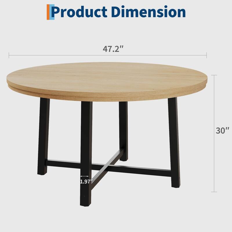 47" Round Dining Table, with Sturdy Metal Frame & Rustic Brown Finish