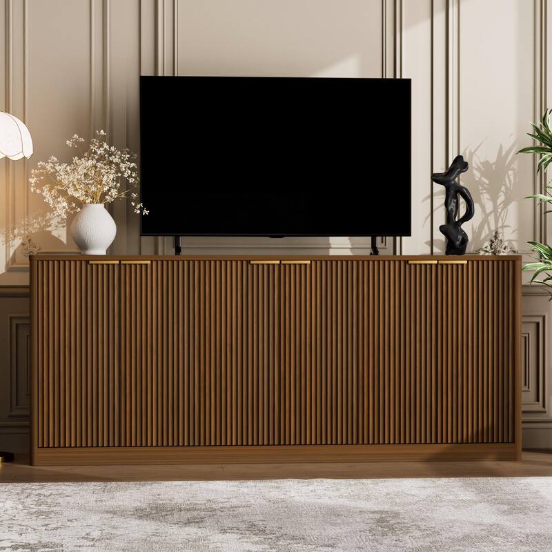 Sideboard Storage Cabinet TV Stand with wave pattern Buffet Cabinet Wooden Vertical Striped Cabinet