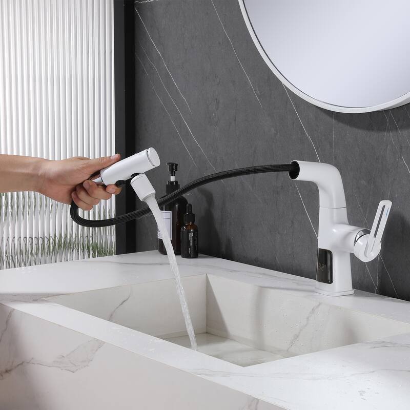 Rbrohant Pull Down Bathroom Sink Faucet, Kitchen Faucets with 360° Swivel Sprayer And Digital Display