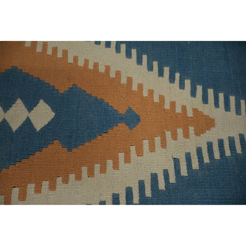 Hand Woven Oriental 100% Wool Carpet Southwestern Tribal Navy Blue & Blues Kilim Area Rug - 15' 3'' X 11' 9''