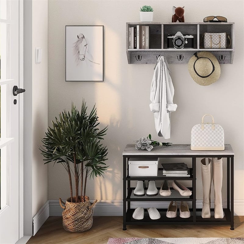 Coat Rack Shoe Bench Set Entryway Hall Tree with Bench Shoe - 11.81 x 31.5 x 70.87 inches