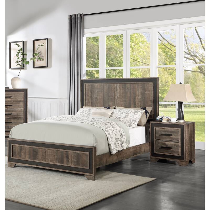 1pc Nightstand Paper veneer Bedroom Furniture 2-Drawers Bedside Table - Oak