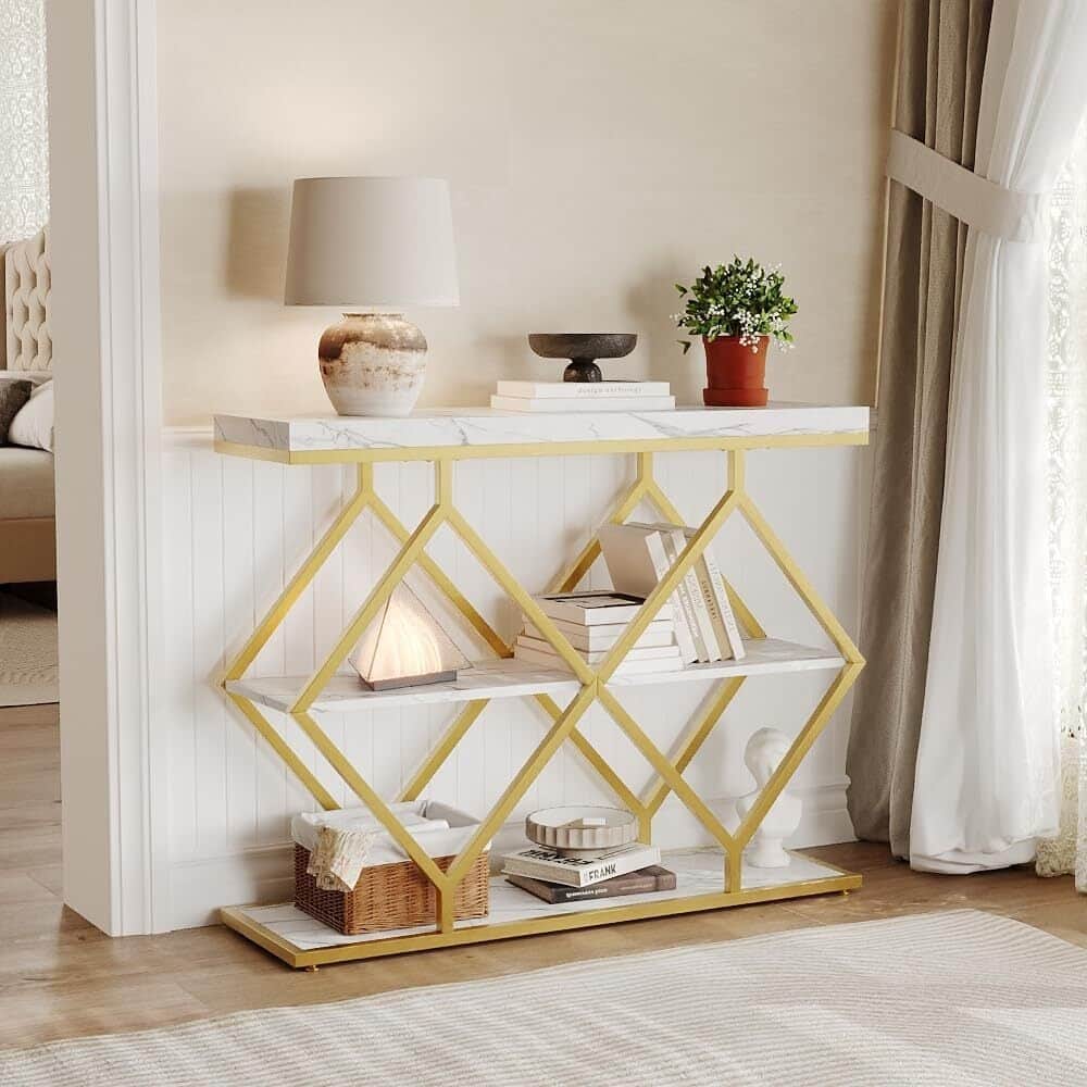 3-Tier Console Table, Entryway Table with Storage Shelf