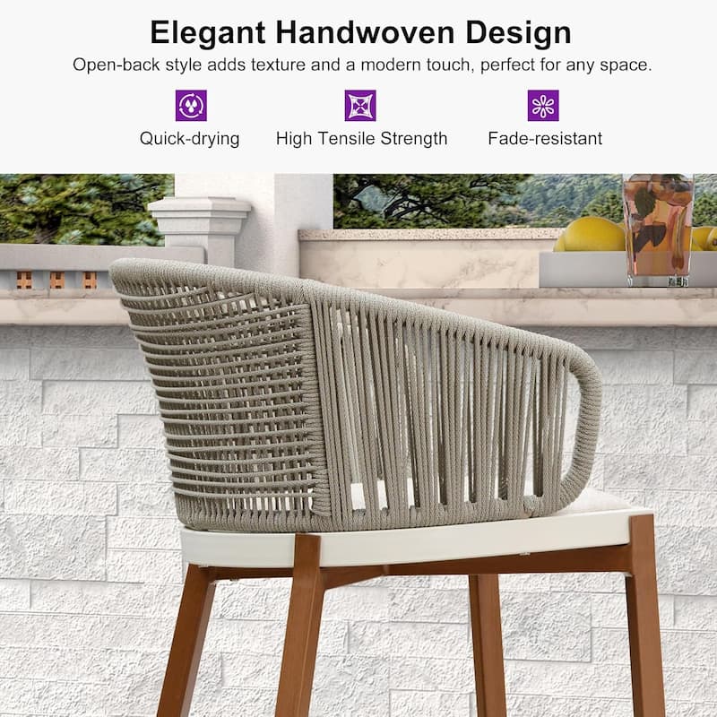PURPLE LEAF Outdoor Bar Stools Set of 2 Patio Metal Modern Wicker Bar Chairs Woven Aluminum Barstools - N/A