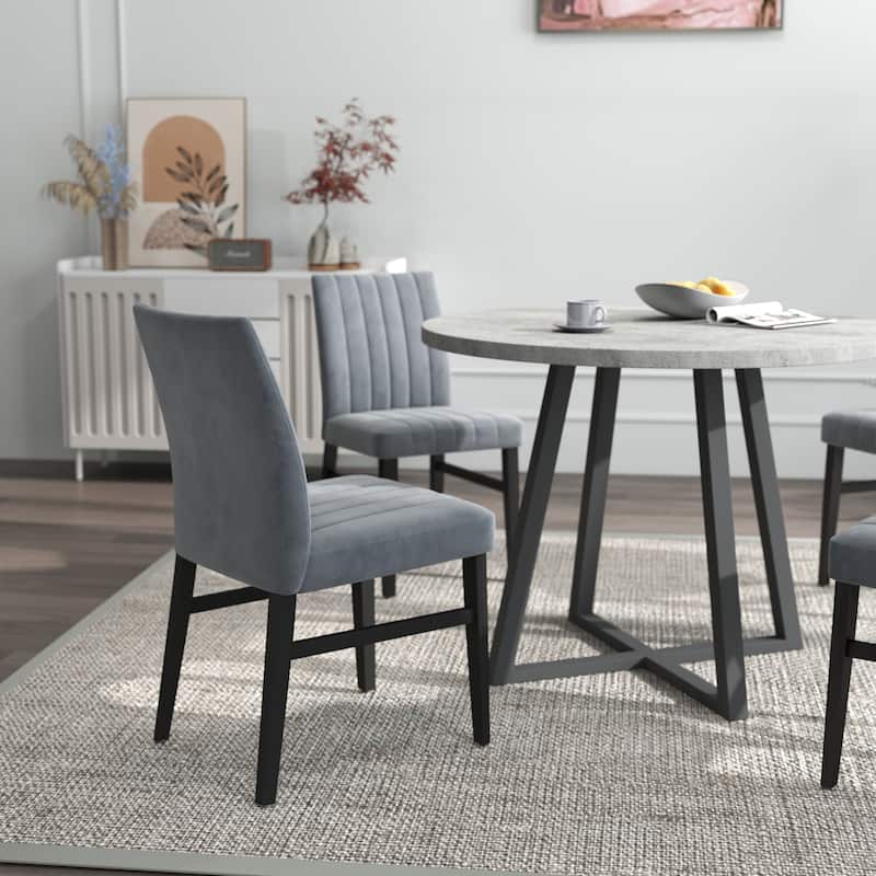 Roundhill Furniture Edo 5-Piece Dining Set, Round Table with 4 Upholstered Chairs,