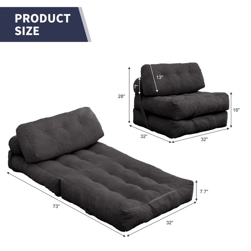 Mixoy W32''/W50'' Corded Velvet Fabric Folding Floor Lazy Futon Sofa Bed