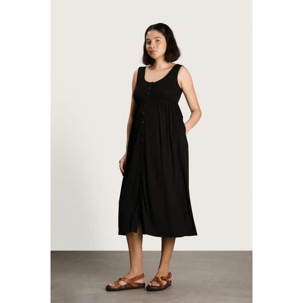 slide 2 of 14, Ribbed Modal Henley Dress Large - Black