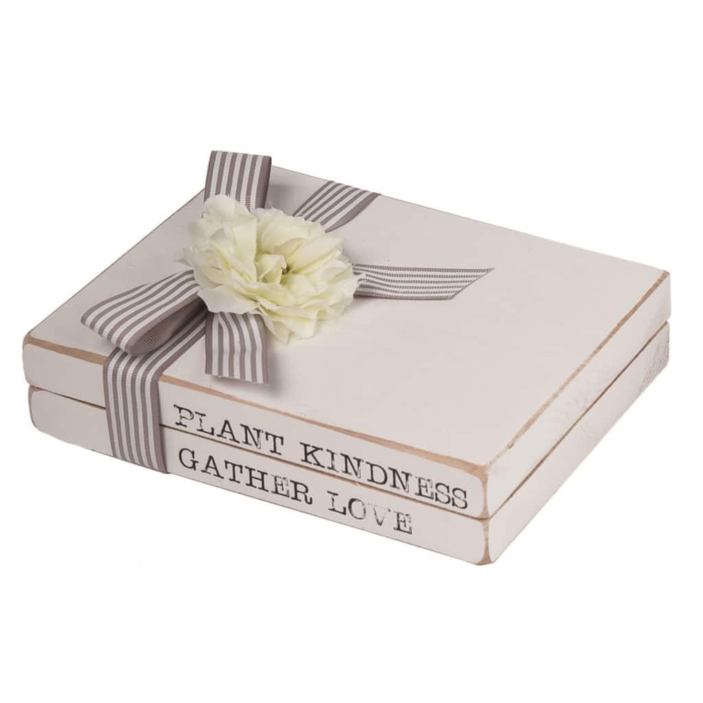 Transpac Wood 8.63" White Spring Plant Kindness Book Stack