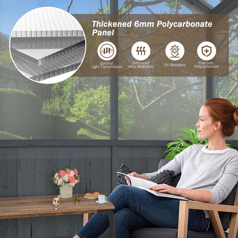 VEIKOUS Walk-in Wooden Greenhouse for Outside, Garden and Backyard, Black Greenhouse