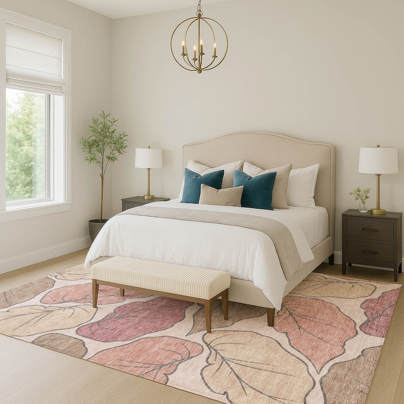 Machine Washable Indoor/ Outdoor Contemporary Floral Chantille Rug