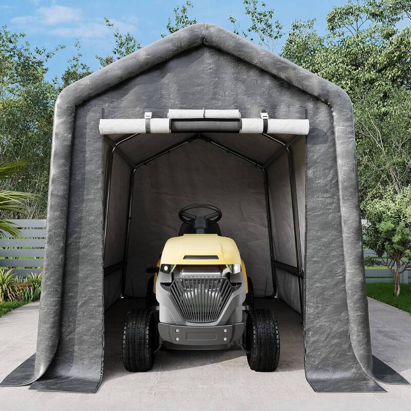7x12 FT Portable Outdoor Storage Shed, Carport for Motorcycle, Firewood, Garden and Tools - 7X12 Ft - Grey
