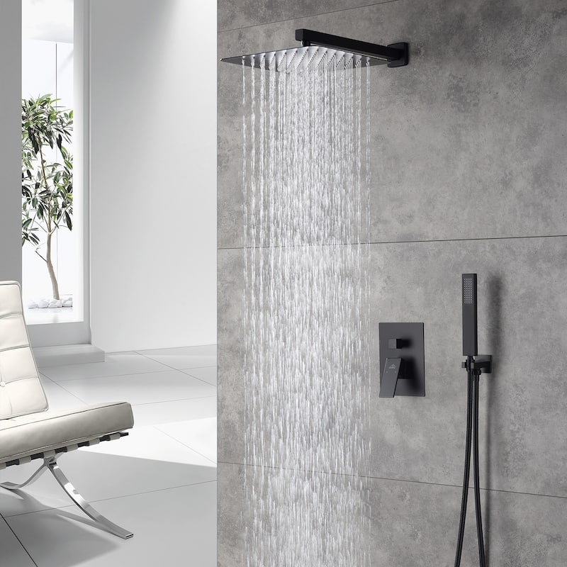2 Function 10-inch Wall Mounted Dual Shower Heads Shower System - Black